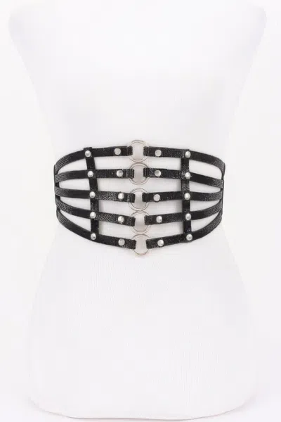 Fashnzfab Wide Rhinestone Waist Belt In Black