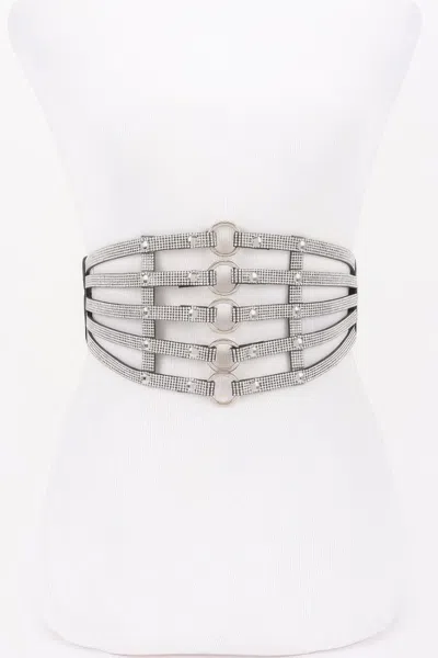 Fashnzfab Wide Rhinestone Waist Belt In Silver