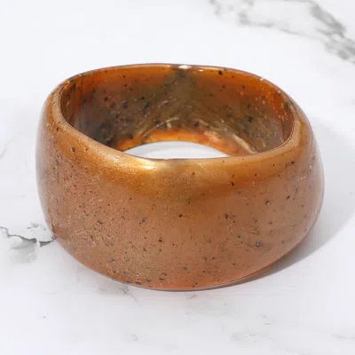Fashnzfab Wide Sculptural Marbled Resin Bangle Bracelet - Brown