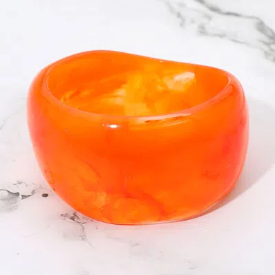Fashnzfab Wide Sculptural Marbled Resin Bangle Bracelet - Orange