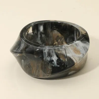 Fashnzfab Wide Sculptural Marbled Resin Bangle Bracelet In Black