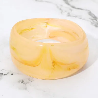 Fashnzfab Wide Sculptural Marbled Resin Bangle Bracelet - Cream In Gold