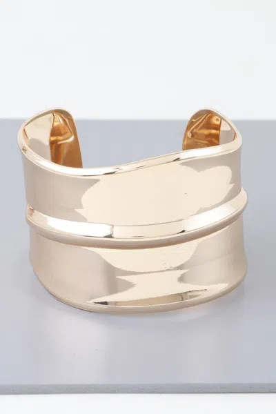 Fashnzfab Wide Shiny Rib Open Cuff Bracelet In Gold