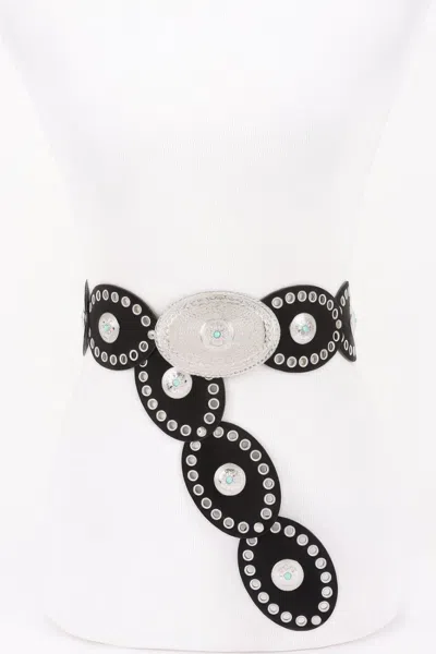 Fashnzfab Wide Statement Belt With Oval Studded Design In Neutral