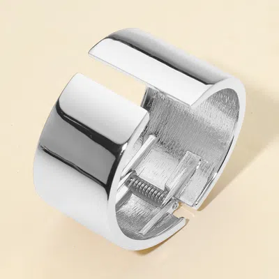 Fashnzfab Wide Statement Metal Cuff Bracelet In Silver