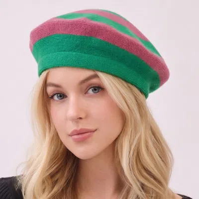 Fashnzfab Wide Striped Knit Winter Beret Hat In White