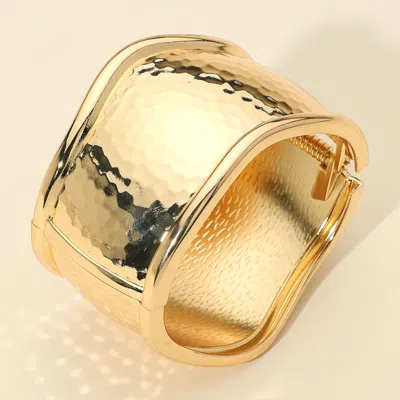 Fashnzfab Wide Textured Metal Hinged Bangle Bracelet Gold