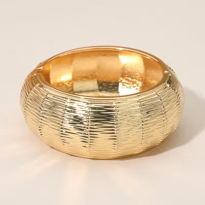 Fashnzfab Wide Textured Metal Hinged Bangle Bracelet In Gold