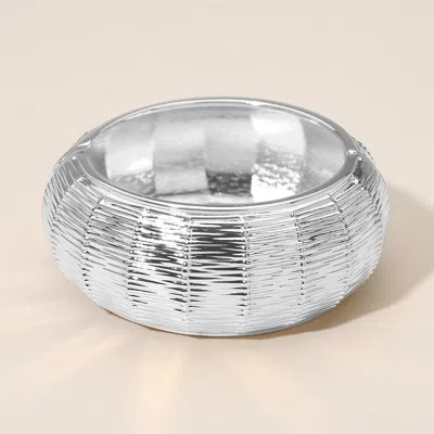 Fashnzfab Wide Textured Metal Hinged Bangle Bracelet In Silver