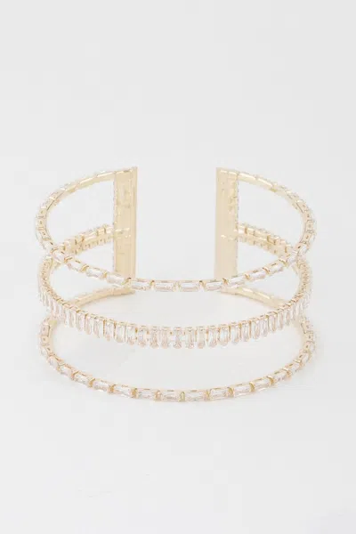 Fashnzfab Wide Triple Crystal Cuff Bracelet In Multi