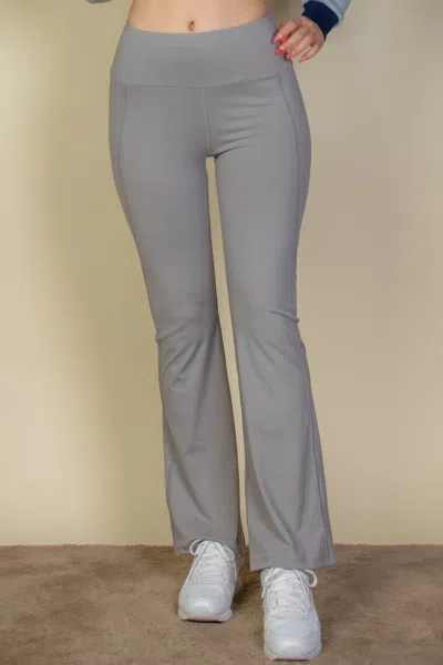Fashnzfab Wide Waistband Flare Leg Pants In Beige