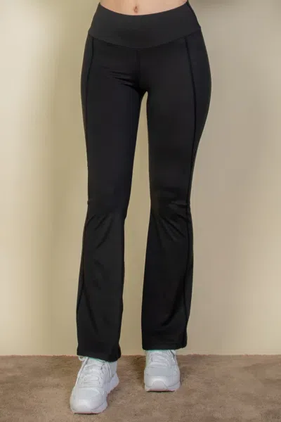 Fashnzfab Wide Waistband Flare Leg Pants In Black