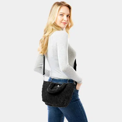 Fashnzfab Wide Wale Corduroy Tote / Crossbody Bag In Black