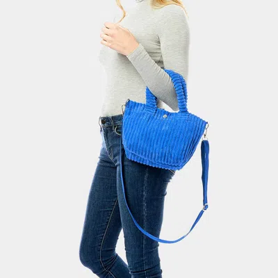 Fashnzfab Wide Wale Corduroy Tote / Crossbody Bag In Blue