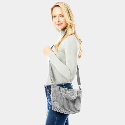 Fashnzfab Wide Wale Corduroy Tote / Crossbody Bag In Gray