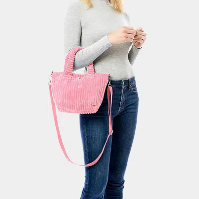 Fashnzfab Wide Wale Corduroy Tote / Crossbody Bag In Pink