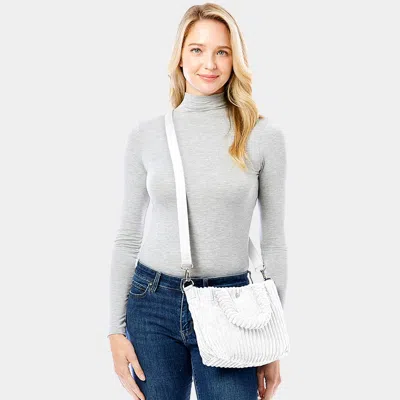 Fashnzfab Wide Wale Corduroy Tote / Crossbody Bag In White