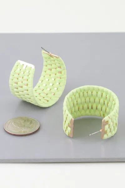 Fashnzfab Wide Weaved Hoop Earrings In Green