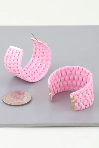 Fashnzfab Wide Weaved Hoop Earrings In Pink