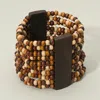 Fashnzfab Wide Wooden Bar Accent Beaded Stretch Statement Bracelet In Multi