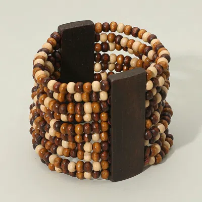 Fashnzfab Wide Wooden Bar Accent Beaded Stretch Statement Bracelet In Multi