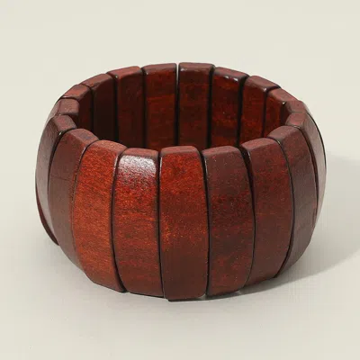 Fashnzfab Wide Wooden Rib Stretch Bracelet - Brown