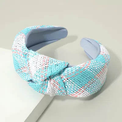 Fashnzfab Wide Woven Knot Headband In Blue