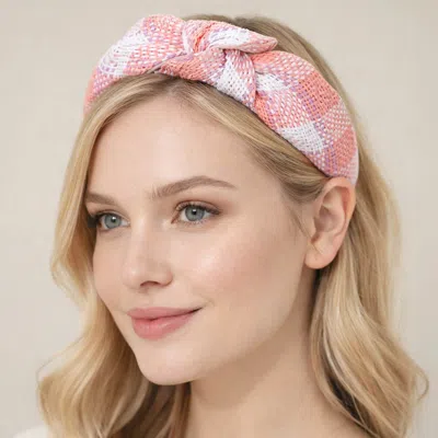 Fashnzfab Wide Woven Knot Headband In Pink