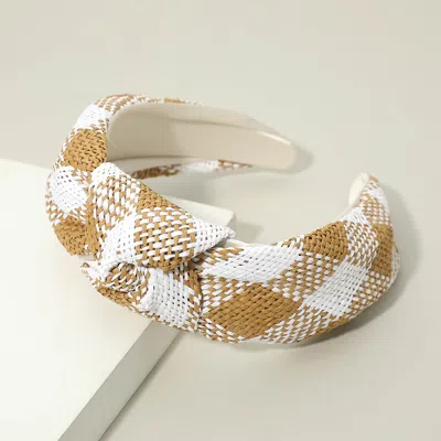 Fashnzfab Wide Woven Knot Headband In Sand