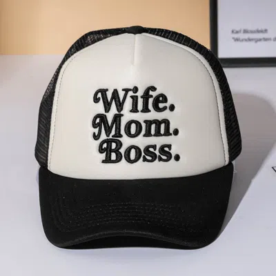 Fashnzfab Wife Mom Boss Message Embroidered Trucker Hat In Black