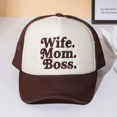 Fashnzfab Wife Mom Boss Message Embroidered Trucker Hat In Metallic