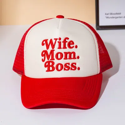 Fashnzfab Wife Mom Boss Message Embroidered Trucker Hat In Pattern