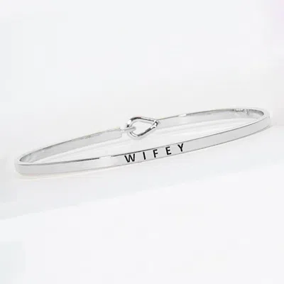 Fashnzfab Wifey Engraved Thin Brass Metal Bangle Bracelet Rhodium In Multi