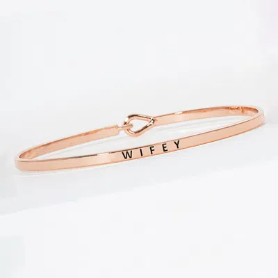 Fashnzfab Wifey Engraved Thin Brass Metal Bangle Bracelet Rose Gold In Multi