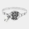 Fashnzfab Wild And Free Message Deer Charm Hook Bracelet Silver Burnished In Multi