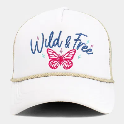 Fashnzfab Wild Free Message Butterfly Embroidered Mesh Back Trucker Hat In Sand