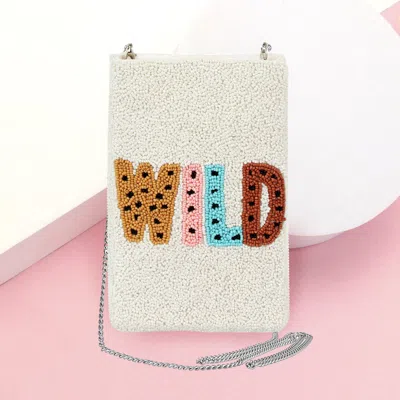 Fashnzfab Wild Message Seed Beaded Crossbody Bag In White