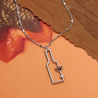 Fashnzfab Wine Pendant Necklace In Silver