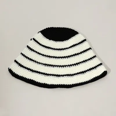 Fashnzfab Wire Inserted Rim Crochet Knit Striped Pattern Bucket Hat In Black