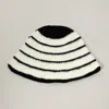 Fashnzfab Wire Inserted Rim Crochet Knit Striped Pattern Bucket Hat In Multi