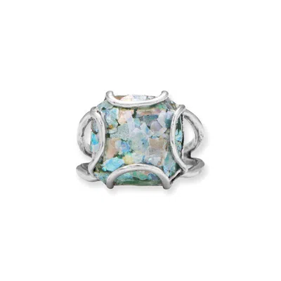 Fashnzfab Wire Set Roman Glass Ring In Blue