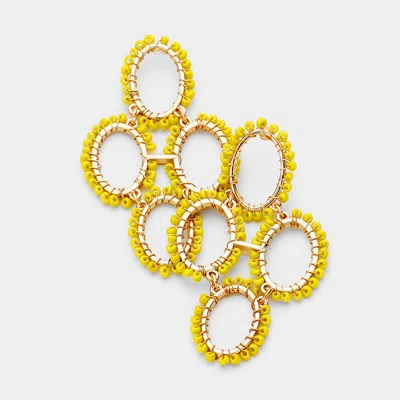 Fashnzfab Wire Wrapped Seed Bead Oval Earrings - Gold, Mustard In Multi