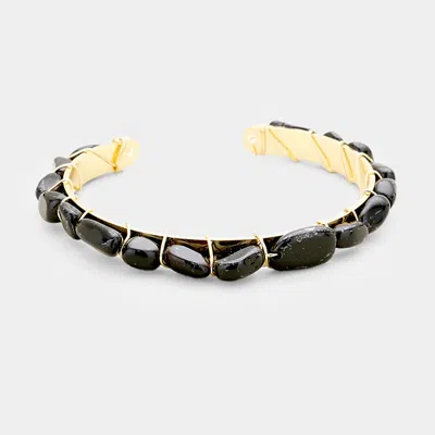 Fashnzfab Wire Wrapped Stone Cuff Bracelet Black, Gold In Multi