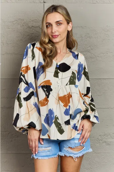 Fashnzfab Wishful Thinking Multi Colored Printed Blouse In Beige