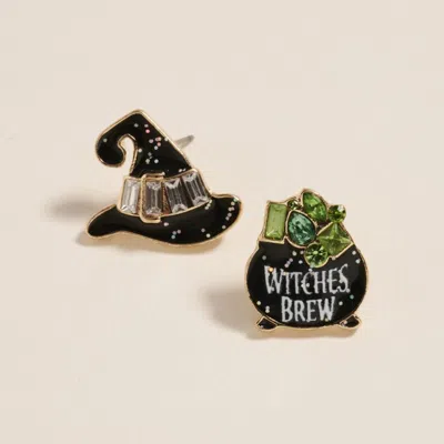 Fashnzfab Witch Hat Cauldron Stud Earrings In Black