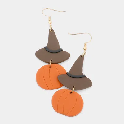 Fashnzfab Witch Hat Pumpkin Polymer Clay Dangle Earrings In Gold