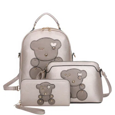 Fashnzfab Women's 3in1 Cute Bear Design Handle Backpack W Crossbody And Wallet Set In Gold