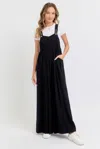 Fashnzfab Women's Adjustable Strap Overall Wide Leg Jumpsuit In Black