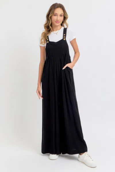 Fashnzfab Women's Adjustable Strap Overall Wide Leg Jumpsuit In Black