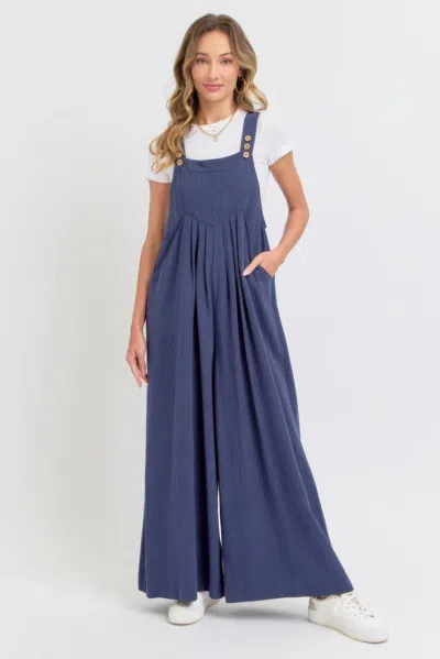 Fashnzfab Women's Adjustable Strap Overall Wide Leg Jumpsuit In Blue